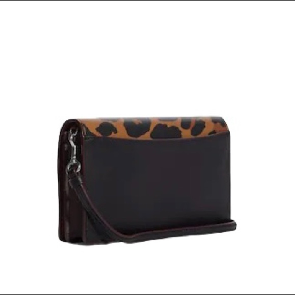 Coach Anna Foldover Clutch Crossbody With Leopard Print And Signature Canvas - Picture 2 of 5
